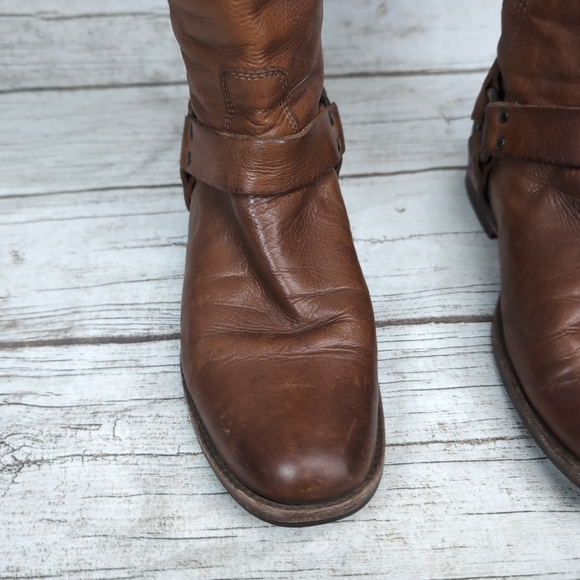 Frye Phillip Harness Boots Cognac Leather Women Size 9 - Picture 6 of 16